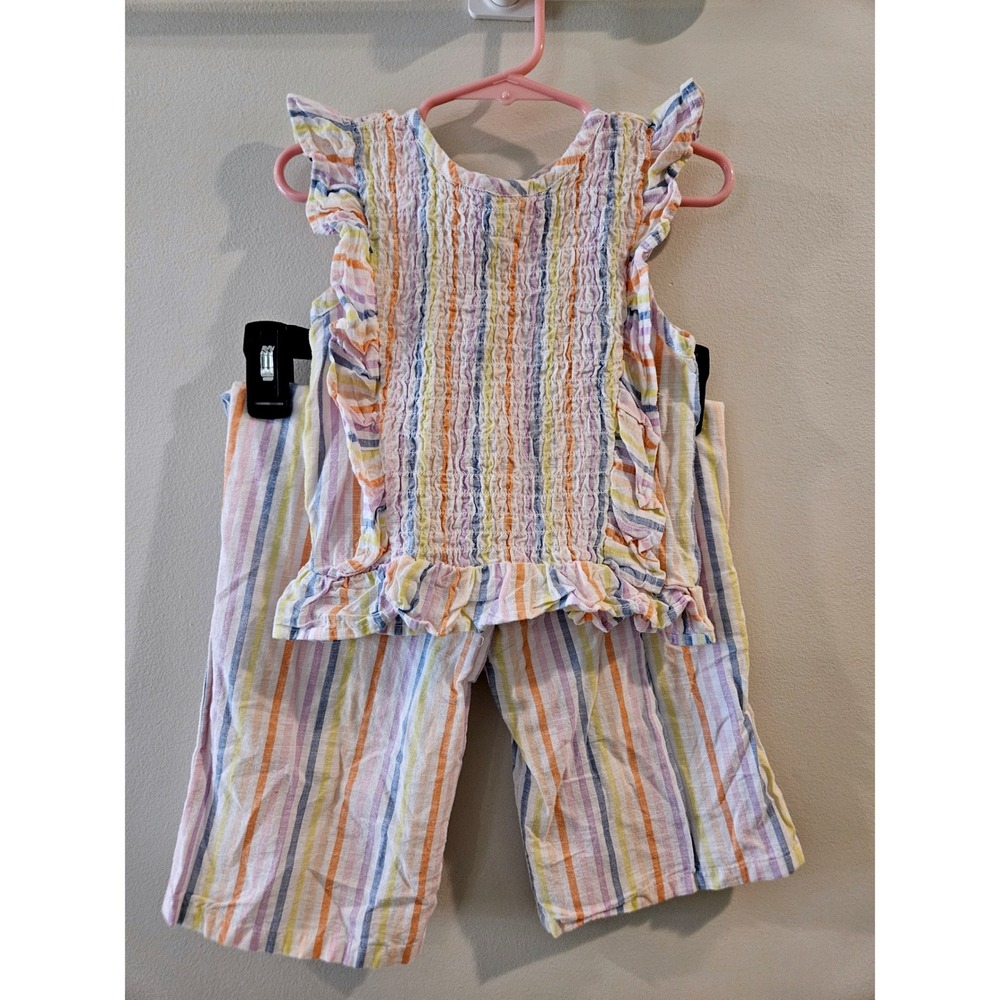 Wonder Nation Girls Rainbow Stripe Smocked Top and Wide Leg Pants 2-pc Set 4T